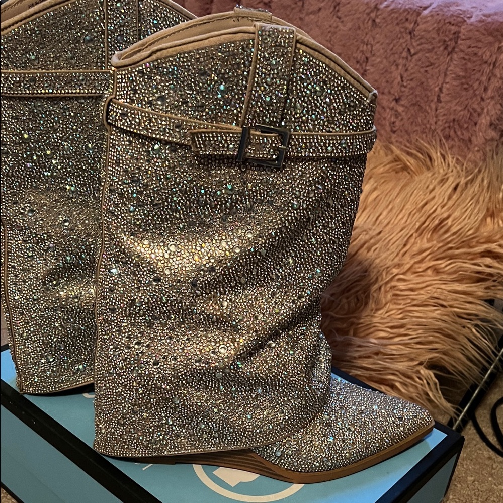 Madden Girl Silver Ankle Boots with Rhinestones